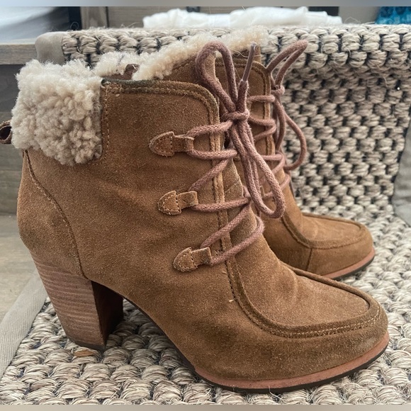 UGG Brown Ankle Boots with Shearling Trim - Picture 7 of 7